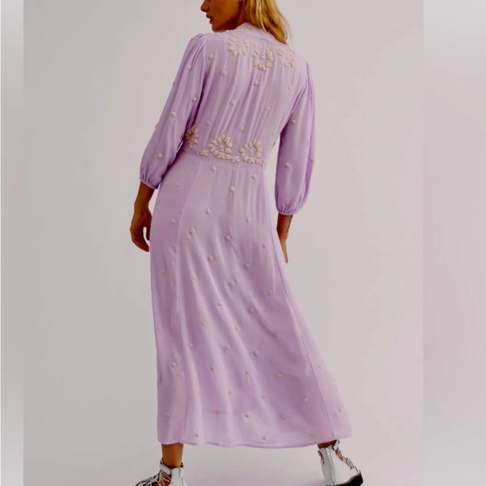 Free People Fable Dusty Lavender Embroidered Maxi Dress
